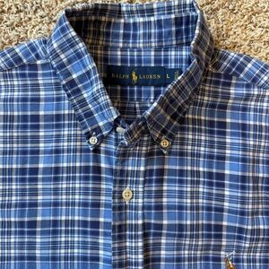 Polo Ralph Lauren Blue & White Plaid Button Down Shirt Size Large
